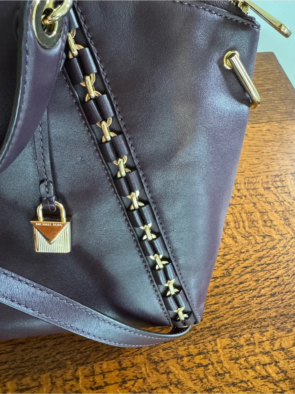 NWOT Michael Kors Sadie Plum Leather Satchel with Gold Hardware